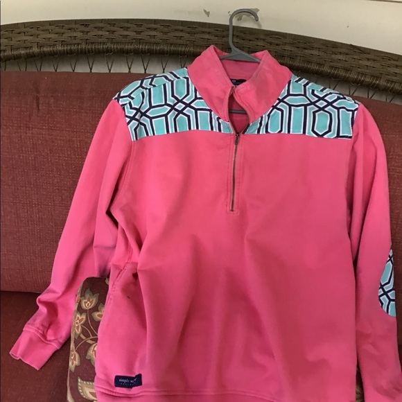 Top Simply Southern Women’s large pink & aqua sweatshirt zip front EUC - Picture 9 of 12